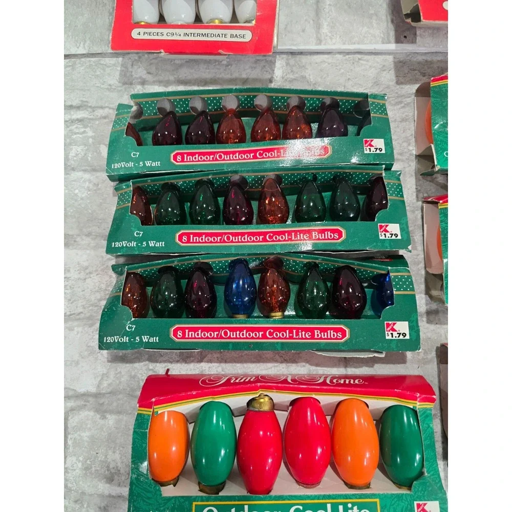 60 Colored C9-1/4 7 Watt Outdoor Cool-Lite Bulbs Vintage untested Christmas C7